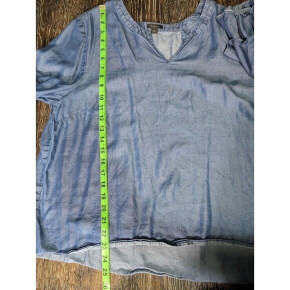 Ann Taylor Blue Chambray V Neck Ruffle Sleeve Blouse Women's XL 100% Lyocell N92 - Picture 5 of 6